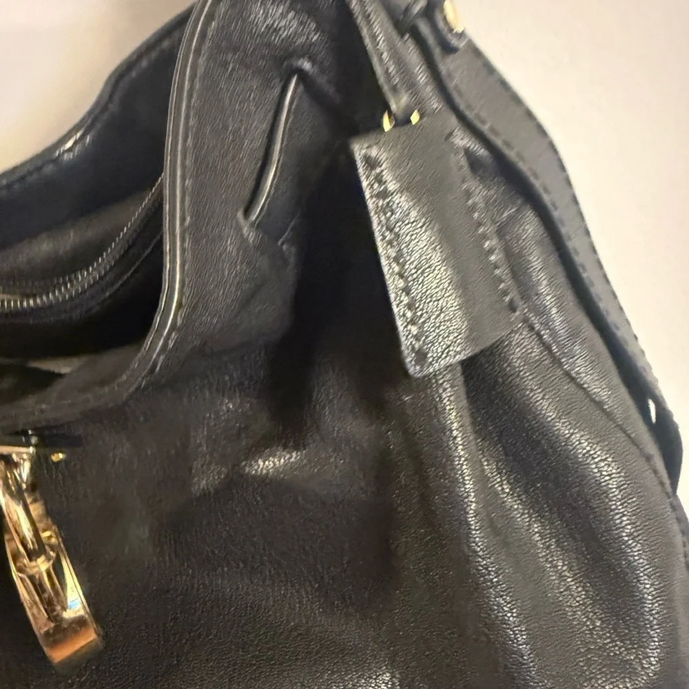 Michael Kors Black Leather Hobo Shoulder Bag | Gold Hardware | MK Logo